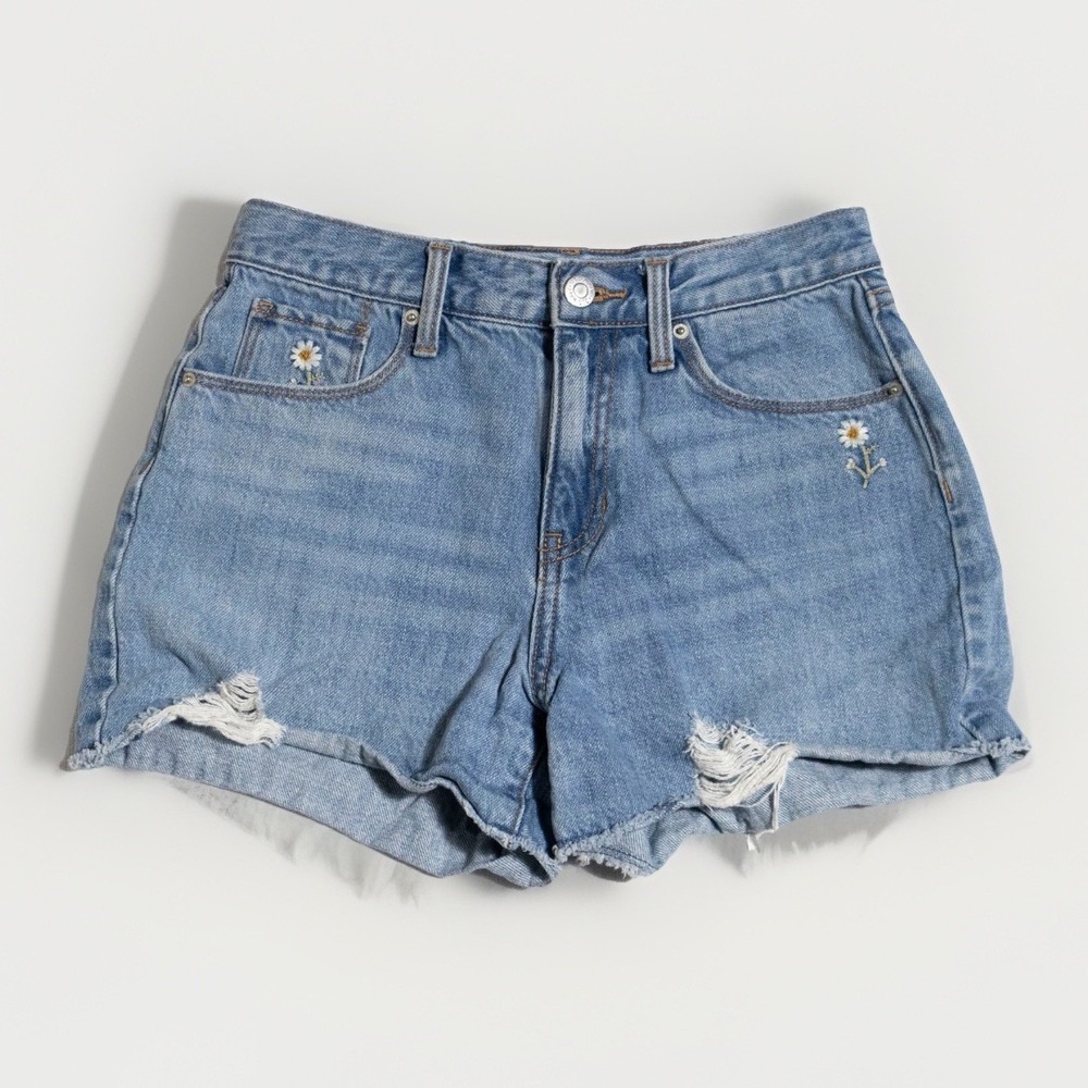 Daisy Embroidered Denim Shorts 12 Distressed Adjustable Waist Cottagecore Boho